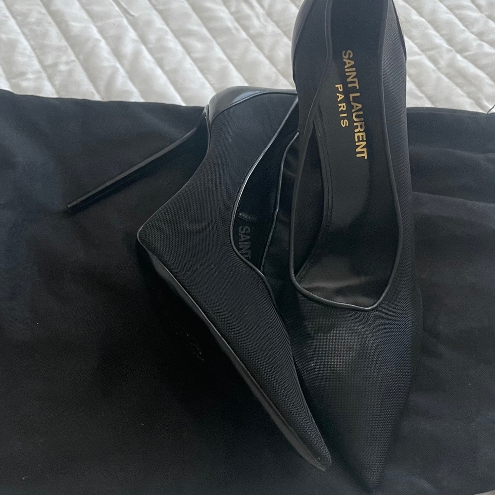 Saint Laurent mesh black heel shoes